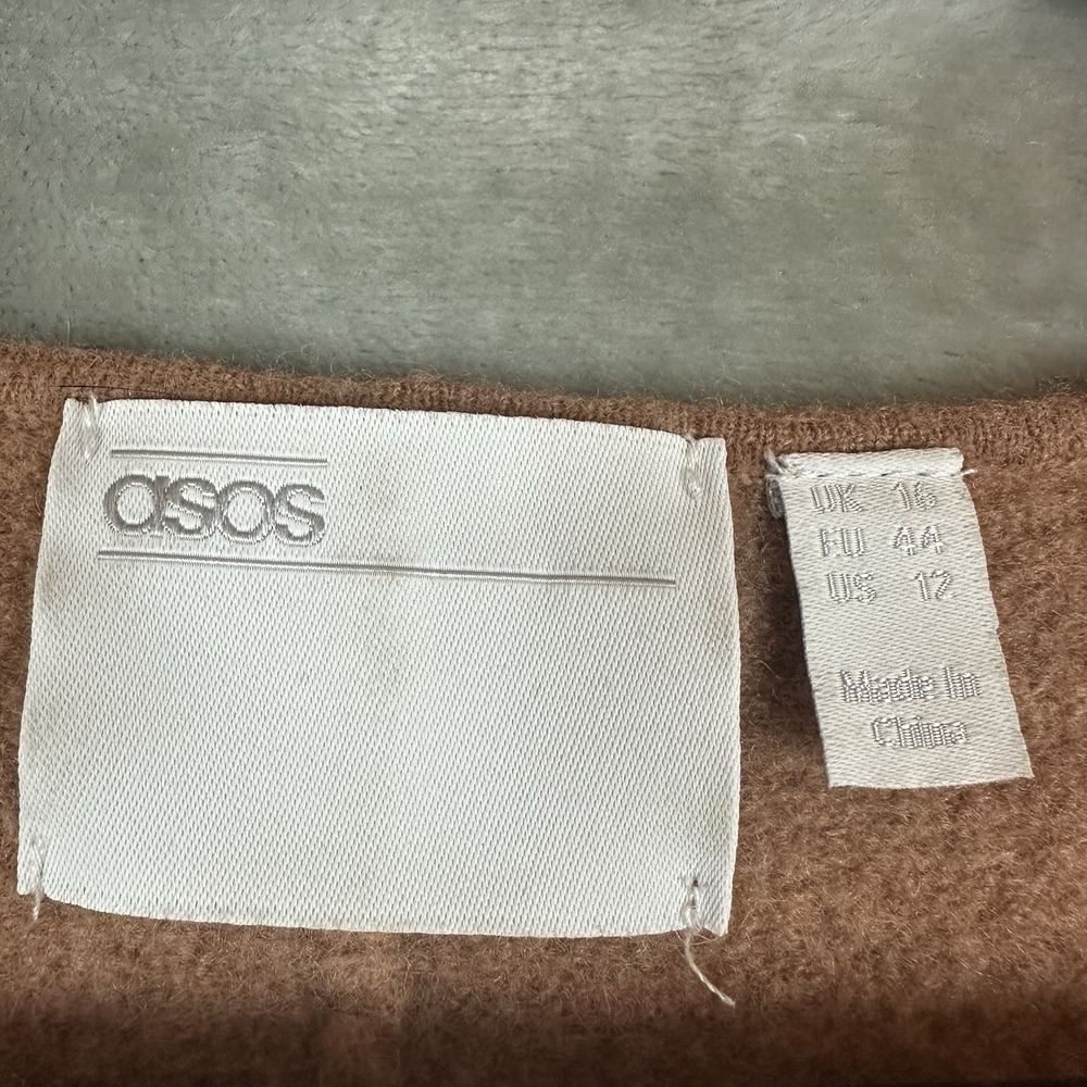 ASOS Sweater Women's 12 Brown Tan 100% Wool Scoop Neck Dolman Sleeves Oversized - Picture 2 of 10
